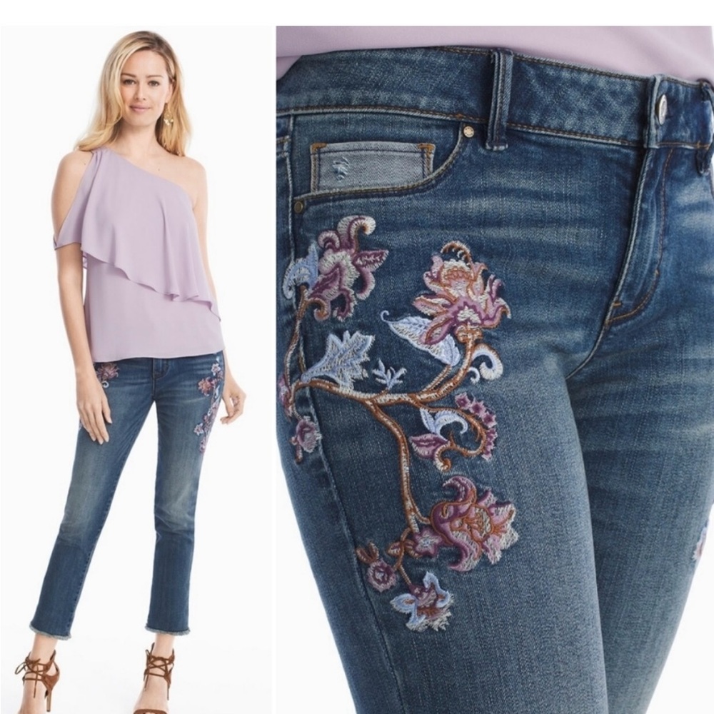 White House Black Market Straight Leg Embroidered Jeans